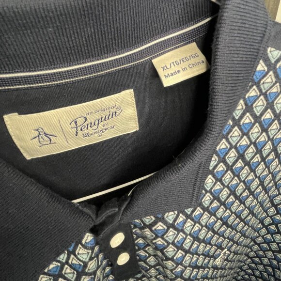 Original Penguin Diamond Jacquard Polo XL size dark blue with diamond patterns. - Picture 3 of 5